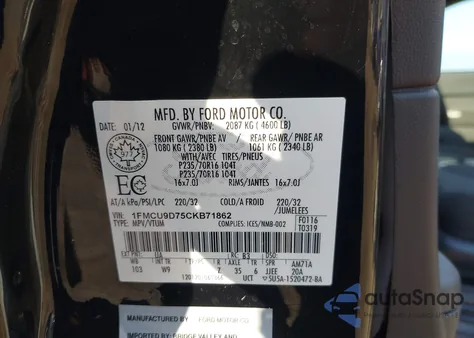 2012 Ford Escape Xlt from USA, damaged, VIN 1FMCU9D75CKB71862